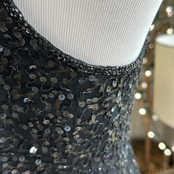 Vintage Laurence Kazar silk long black sequin column dress SZ XS-S - Picture 7 of 13